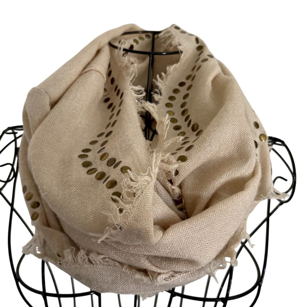 Do Everything in Love Studded Natural Beige Fringe Wrap Circle Scarf Boho